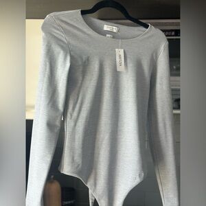 Aritzia Heather Gray Long Sleeve Bodysuit